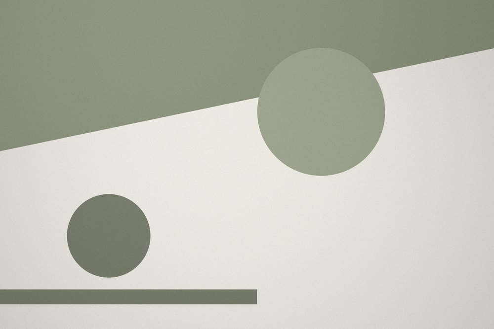 A wide olive placeholder, split on the diagonal